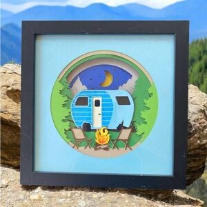 Hand Crafted Framed Shadow Box Lighted Camper Wall Art